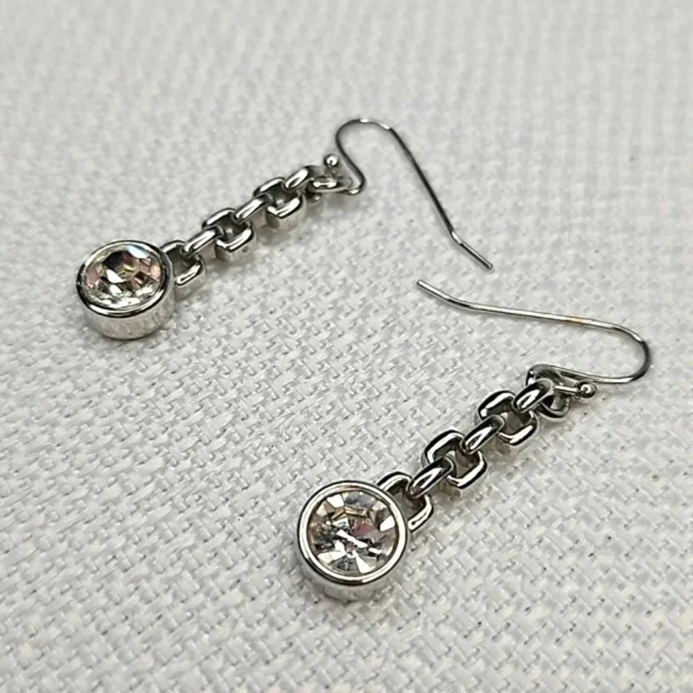 Lia Sophia Drop Sparkle Silver Chain Link Earrings